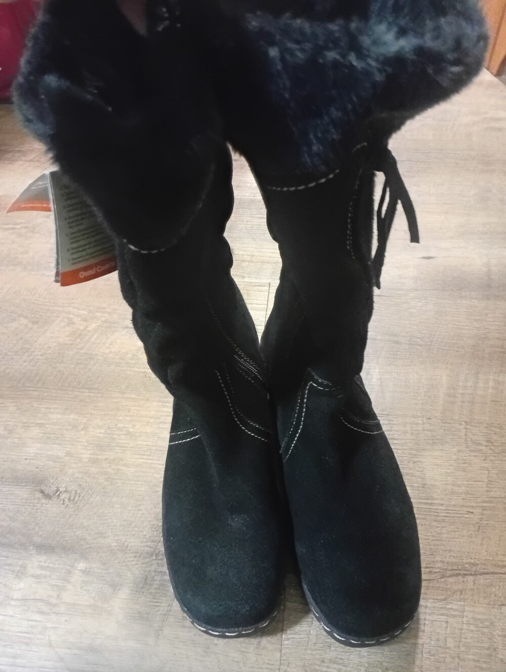 Denver Hayes Black Leather/Suede Heeled Boots with Faux Fur Cuff andQuad Comfort